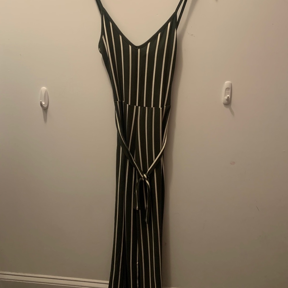 Green and white striped pantsuit romper